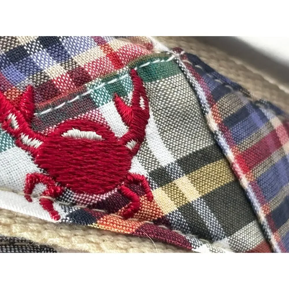 L.L. Bean Womens S/M Madras Plaid Patchwork Embroidered Crab Belt D-Ring Canvas